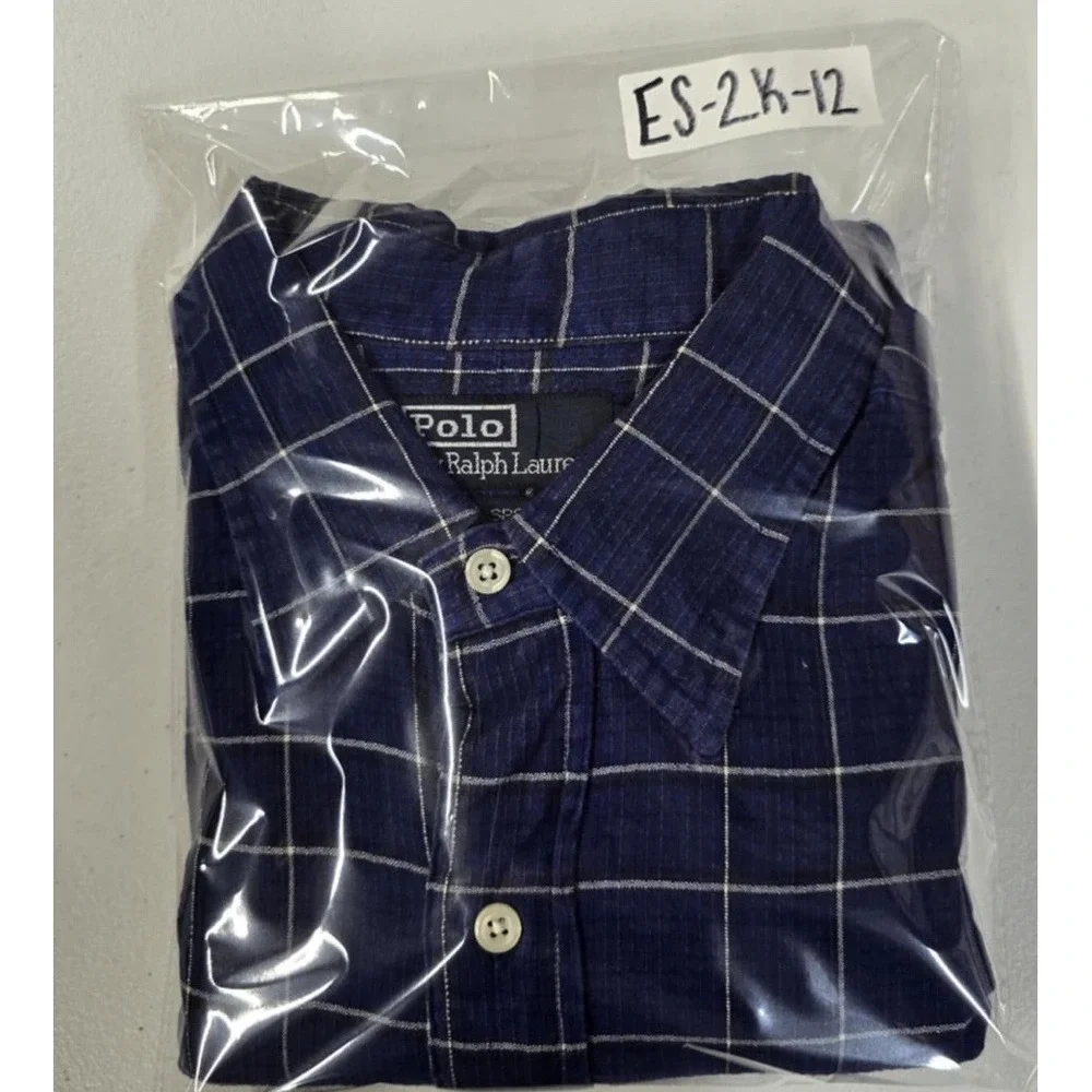 Polo Ralph Lauren Shirt Mens Large Lowell Sport Blue Plaid Long Sleeve Button Up